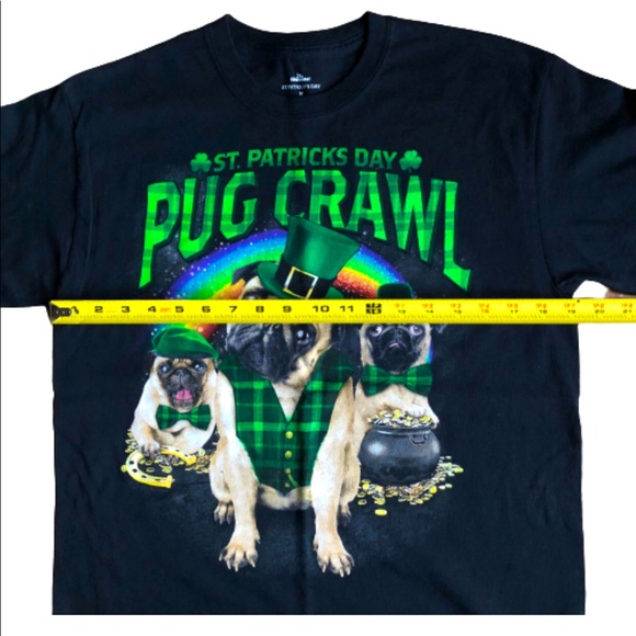 ST. PATRICK'S DAY PUG CRAWL Tee Shirt Short Sleeve Black Medium UNISEX - Picture 4 of 12